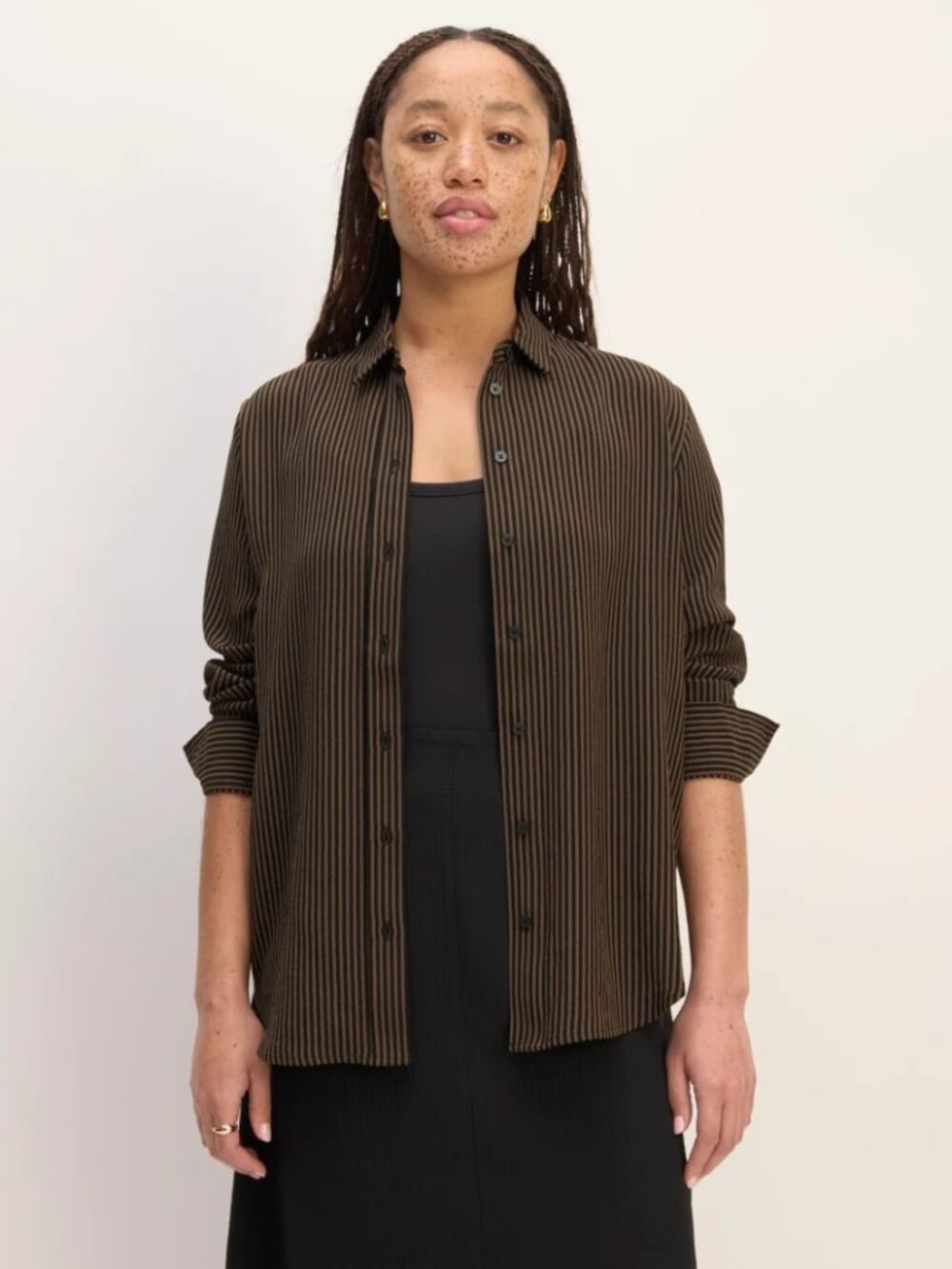 Everlane The City Stripe Relaxed Shirt black cocoa size 8 VGUC